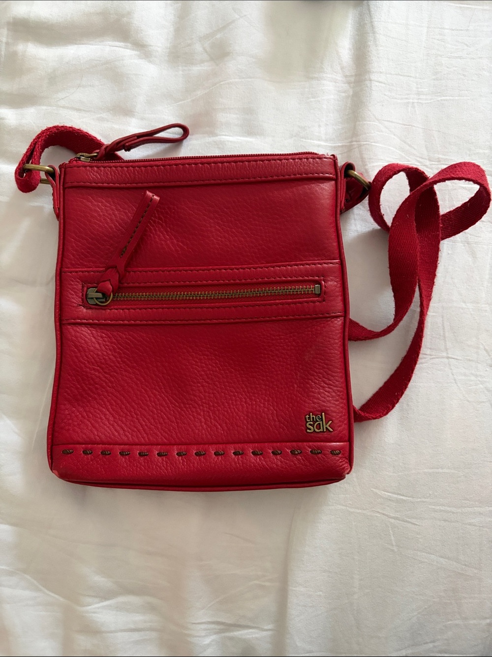 The Sak Red Genuine Leather Small Crossbody Bag